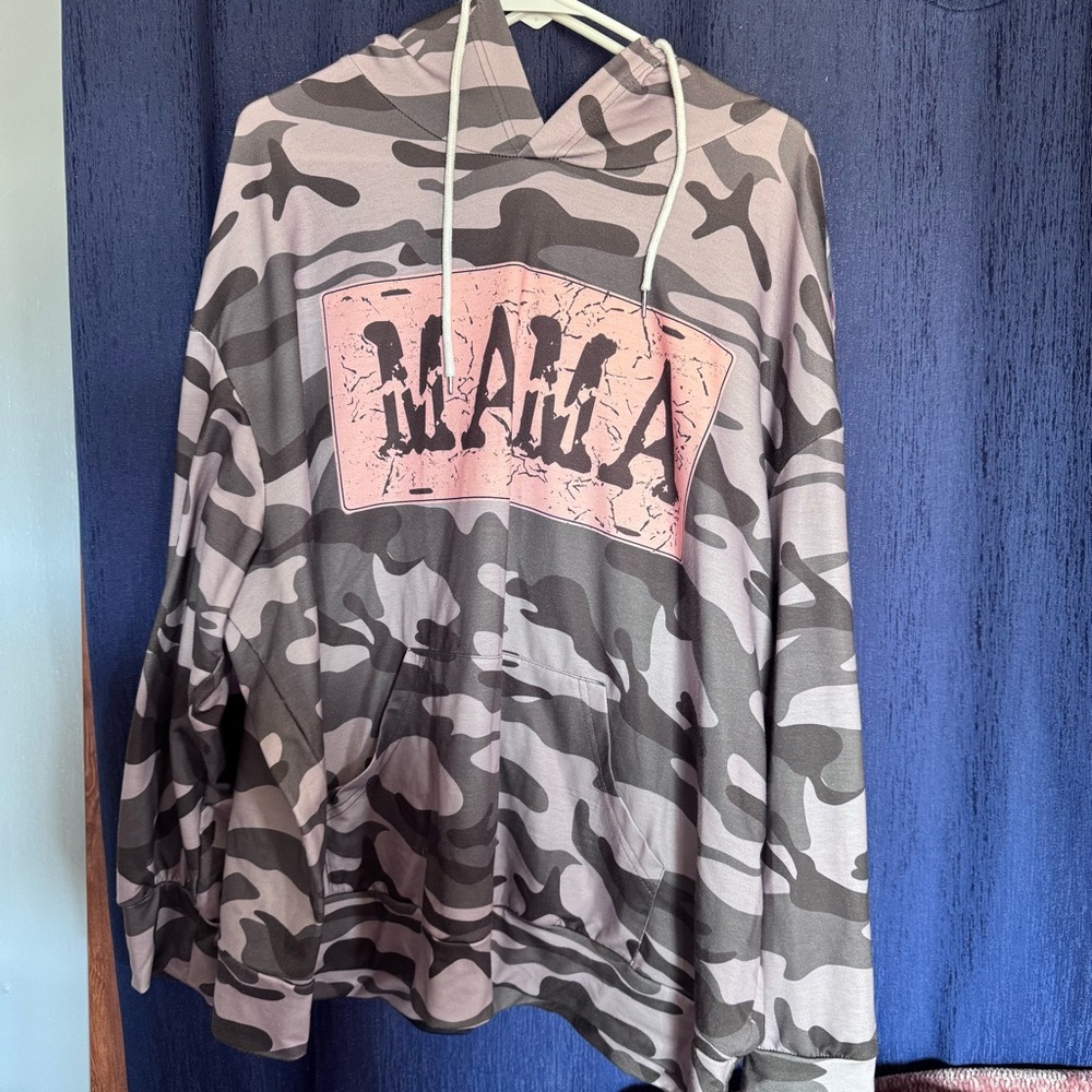 Camouflage Hoodie with Pink Graphic
